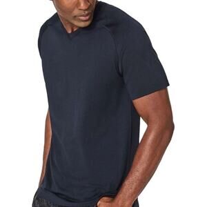 Lululemon Metal Vent Tech Short Sleeve V Nautical Navy Seamless Silverescent L